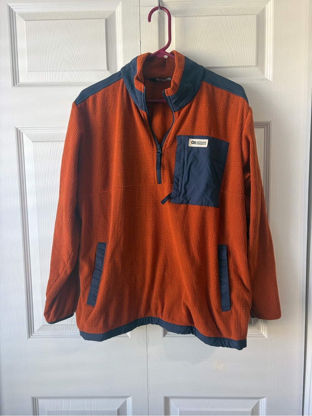 Outdoor Research Orange Fleece Pullover with Navy Trim